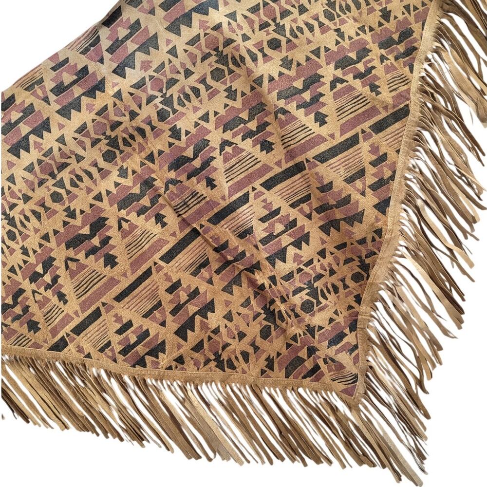 Lew Magram Suede Fringe Shawl Boho Western Statement Wrap Vintage Style